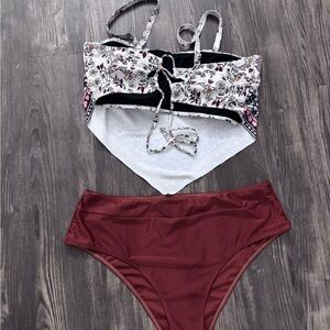 Floral Bikini Top and Brown Bottoms